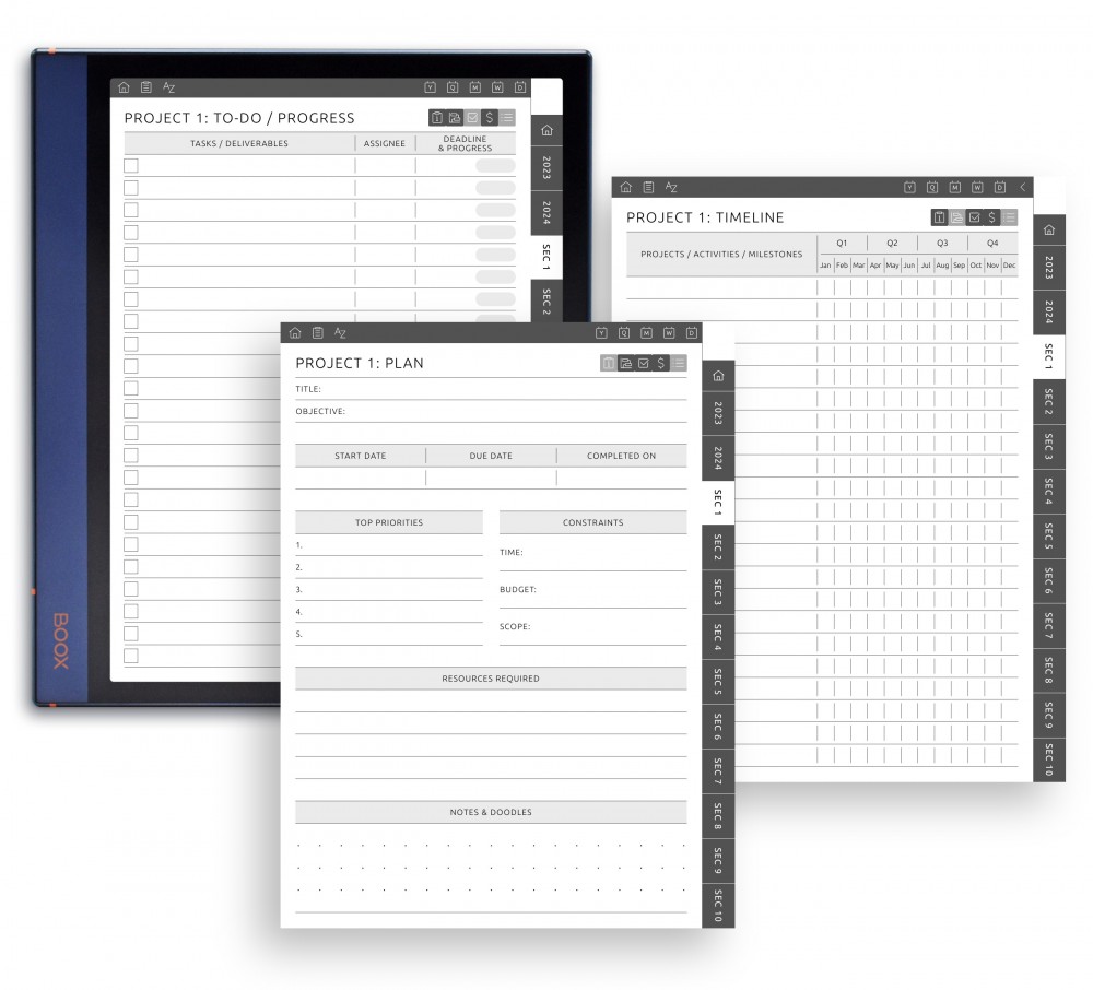 Sections for Several Projects Template for Boox Note