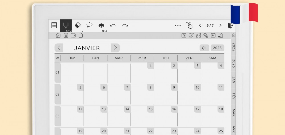 Calendrier Mensuel Supernote (5 ans) yy - yy+5