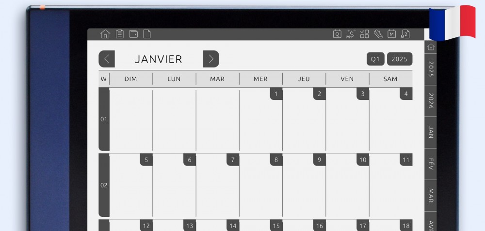 ONYX BOOX – Calendrier mensuel sur cinq ans
