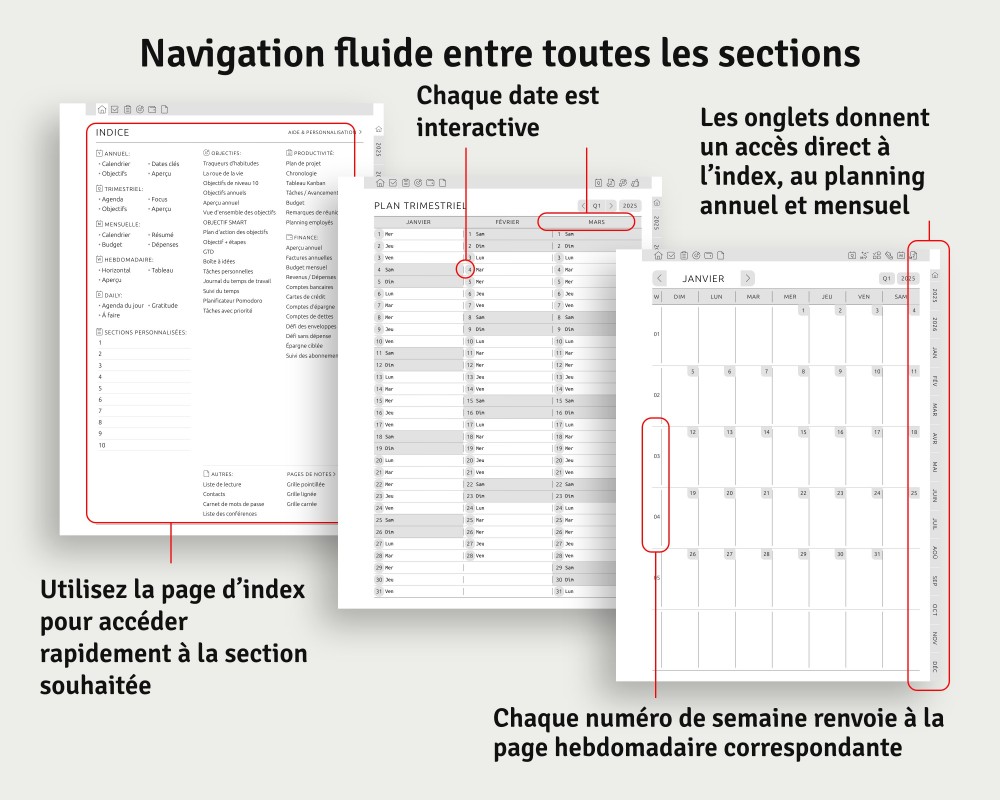 Une planification intuitive grâce aux liens intégrés for Supernote Planner Une planification intuitive grâce aux liens intégrés Template for Supernote