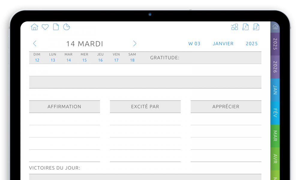 Cool Daily Gratitude Digital Planner in Dark Theme