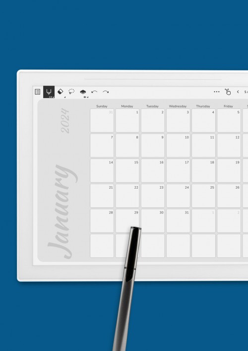 Grey Monthly Calendar Template for Supernote