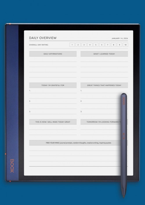 Daily Overview template for BOOX Note