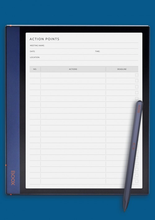 Meeting Action Points Template for BOOX Note