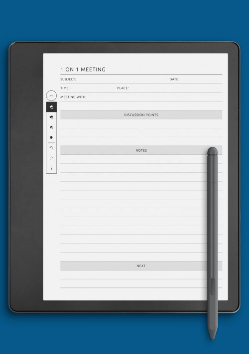 One-by-One Meeting Notes Template for Kindle Scribe