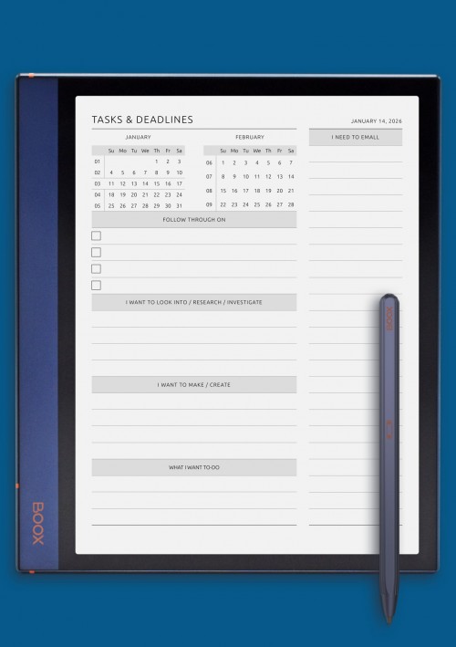 Tasks &amp; Deadlines template for BOOX Note