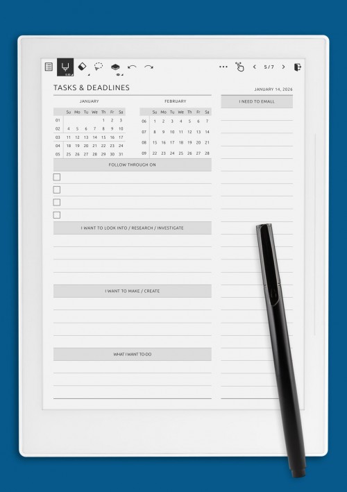 Tasks &amp; Deadlines template for Supernote